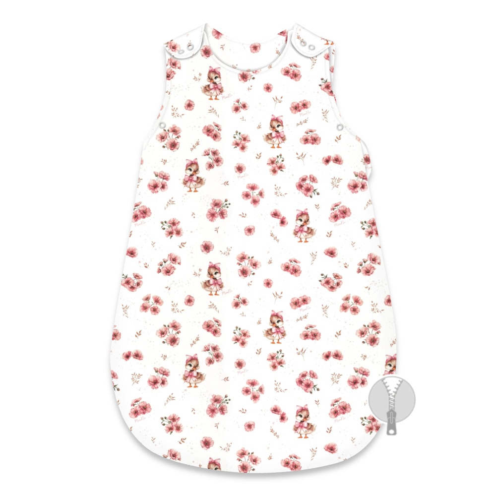 Spací vak, bavlna, 74 cm, Kačičky - biela, púdrovo ružová