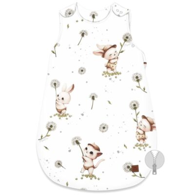 Spací vak, bavlna, 74 cm, Kocúrik a púpava - biela