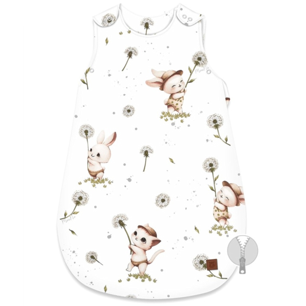 Spací vak, bavlna, 74 cm, Kocúrik a púpava - biela