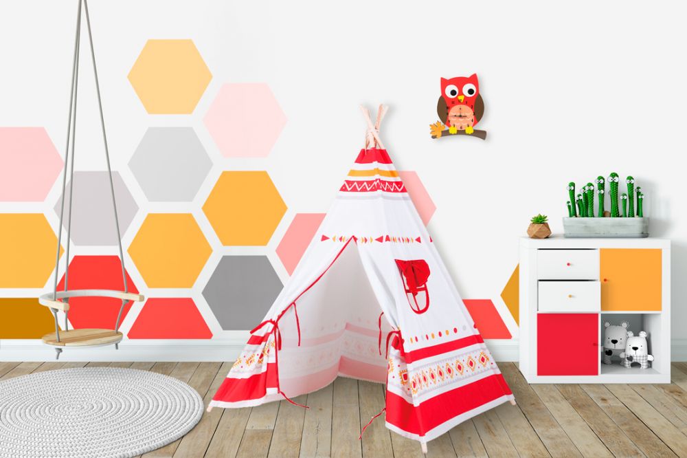 Detský stan Teepee: Biely/Červený