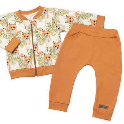 Štýlová bavlnená tepláková súprava G-baby, Líšky - horčicová