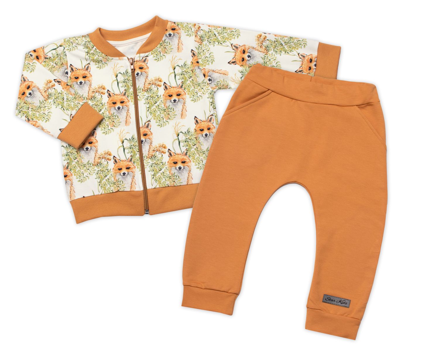 Štýlová bavlnená tepláková súprava G-baby, Líšky - horčicová, veľ. 92