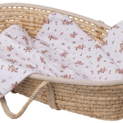 Súprava do kočíka, bavlnená 2D sada, Little flowers, biela/ružová