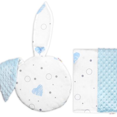 Súprava do kočíka s uškami 2D, minky/bavlna, I love Boy Baby Nellys, modrá/biela