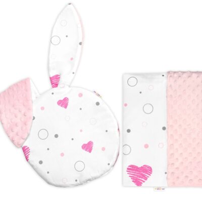 Súprava do kočíka s uškami 2D, minky/bavlna, I love Girl Baby Nellys, ružová/biela