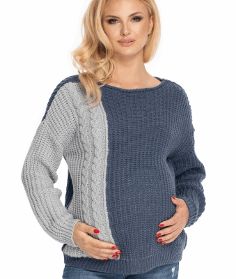 Tehotenský sveter pletený (jeans/sivá, Uni)