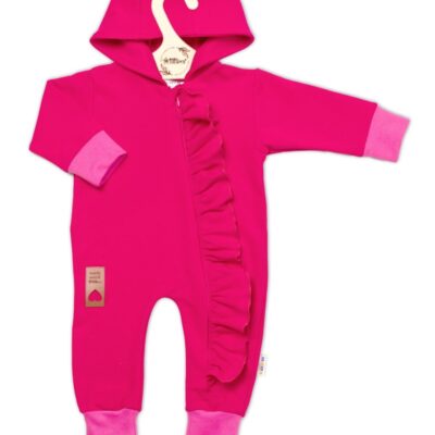 Teplákový overal s volánikom a kapucňou GIRL, Baby Nellys, amarant, veľ. 74