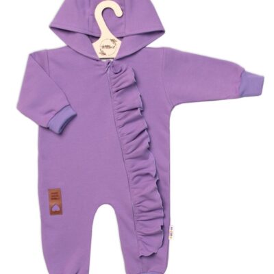 Teplákový overal s volánikom a kapucňou GIRL, Baby Nellys, fialový, veľ. 80