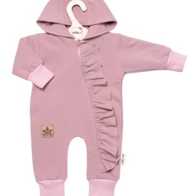 Teplákový overal s volánikom a kapucňou GIRL, Baby Nellys, púdrový, veľ. 86