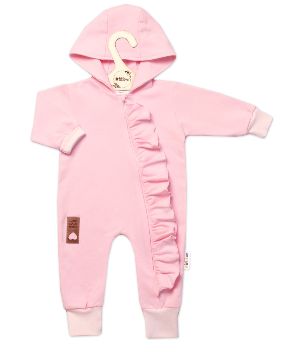 Teplákový overal s volánikom a kapucňou GIRL, Baby Nellys, sv. ružový, veľ. 86