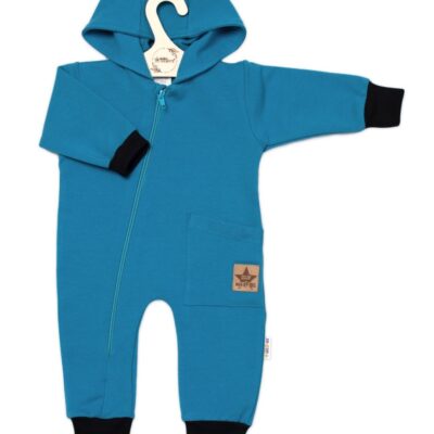 Teplákový overal s vreckom a kapucňou BOY, Baby Nellys, petrolejový, veľ. 62