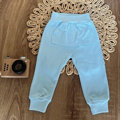 Tepláky s vreckami, bavlna Mamatti, Dino park - modré