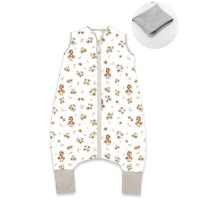 Teplejšie spací vak so zahrnovacími nohavičkami, bavlna, Kačičky - biela, béžová, M