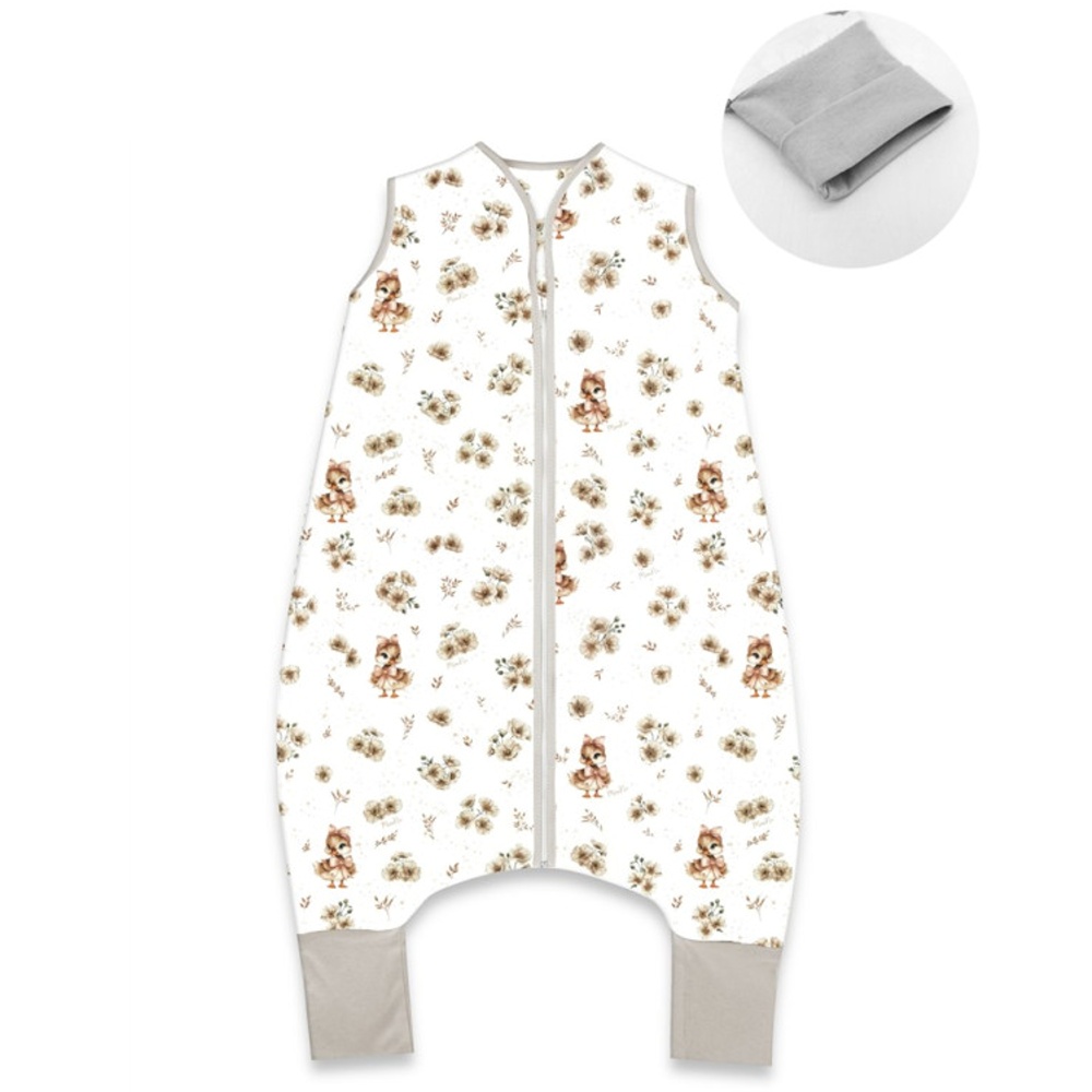Teplejšie spací vak so zahrnovacími nohavičkami, bavlna, Kačičky - biela, béžová, veľ. S