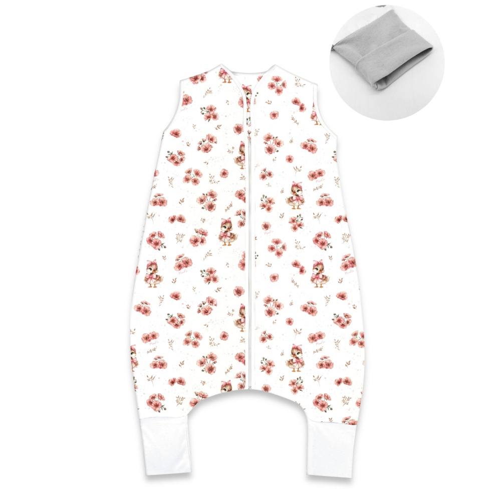 Teplejšie spací vak so zahrnovacími nohavičkami, bavlna, Kačičky - biela, růžová, veľ. S