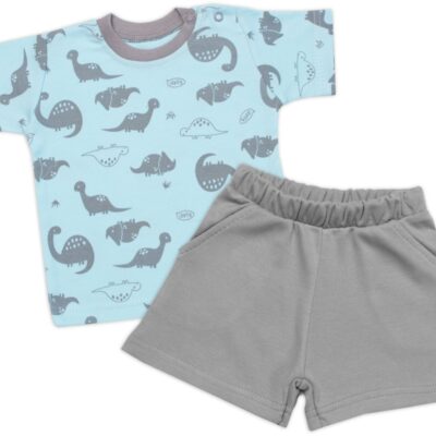 Tričko, krátky rukáv + kraťasky, 2D, Baby Nellys, Dino, bavlna, modrá/sivá, veľ. 104