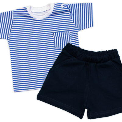 Tričko s vreckom, kr. rukáv + kraťasky, 2D, Baby Nellys, bavlna, prúžok/granát, veľ. 80