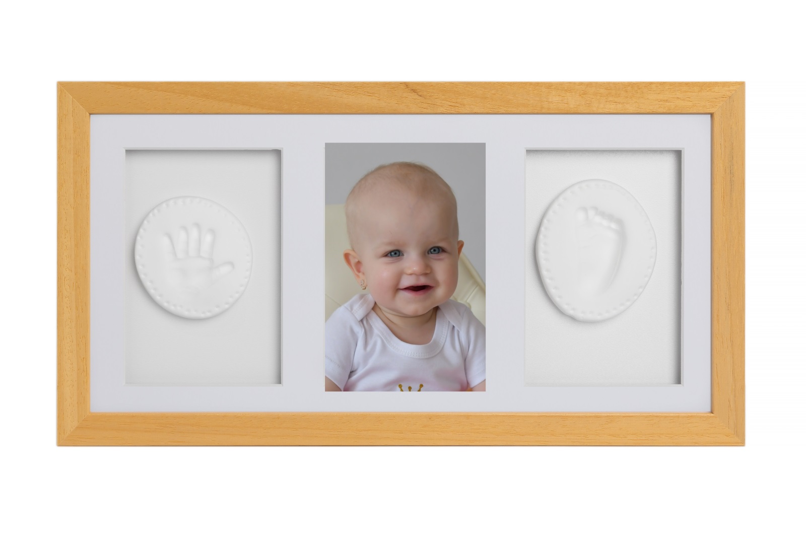 Trojrámik, Baby odtlačok v rámčeku - darčeková sada pre bábätko - prírodná