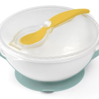 Uzatvárateľná miska s prísavkou a lyžičkou (žltá/mätová)