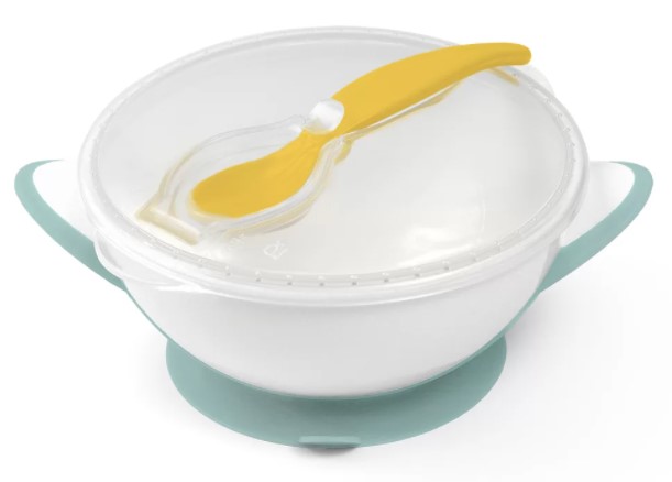 Uzatvárateľná miska s prísavkou a lyžičkou (žltá/mätová)