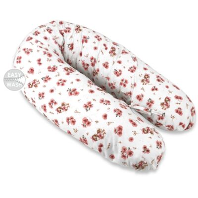 Vankúš na dojčenie/relaxačná poduška, bavlna, 185 cm, Kačičky - biela, púdrovo ružová