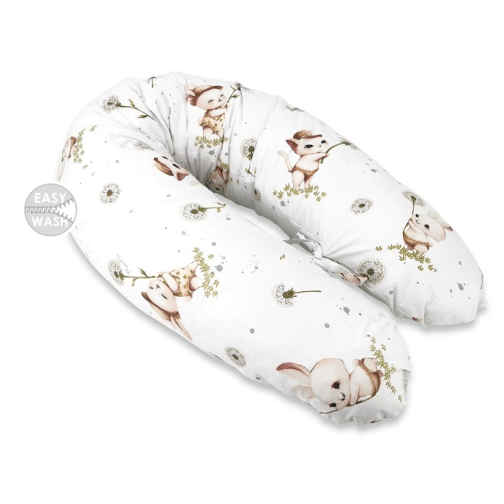 Vankúš na dojčenie/relaxačná poduška, bavlna, 185 cm, Kocúrik a púpava - biela