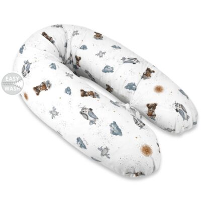 Vankúš na dojčenie/relaxačná poduška, bavlna, 185 cm, Méďa pilot - biela, modrá