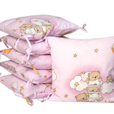 Vankúšikový mantinel Baby Nellys, Medvedík na rebríku - ružový