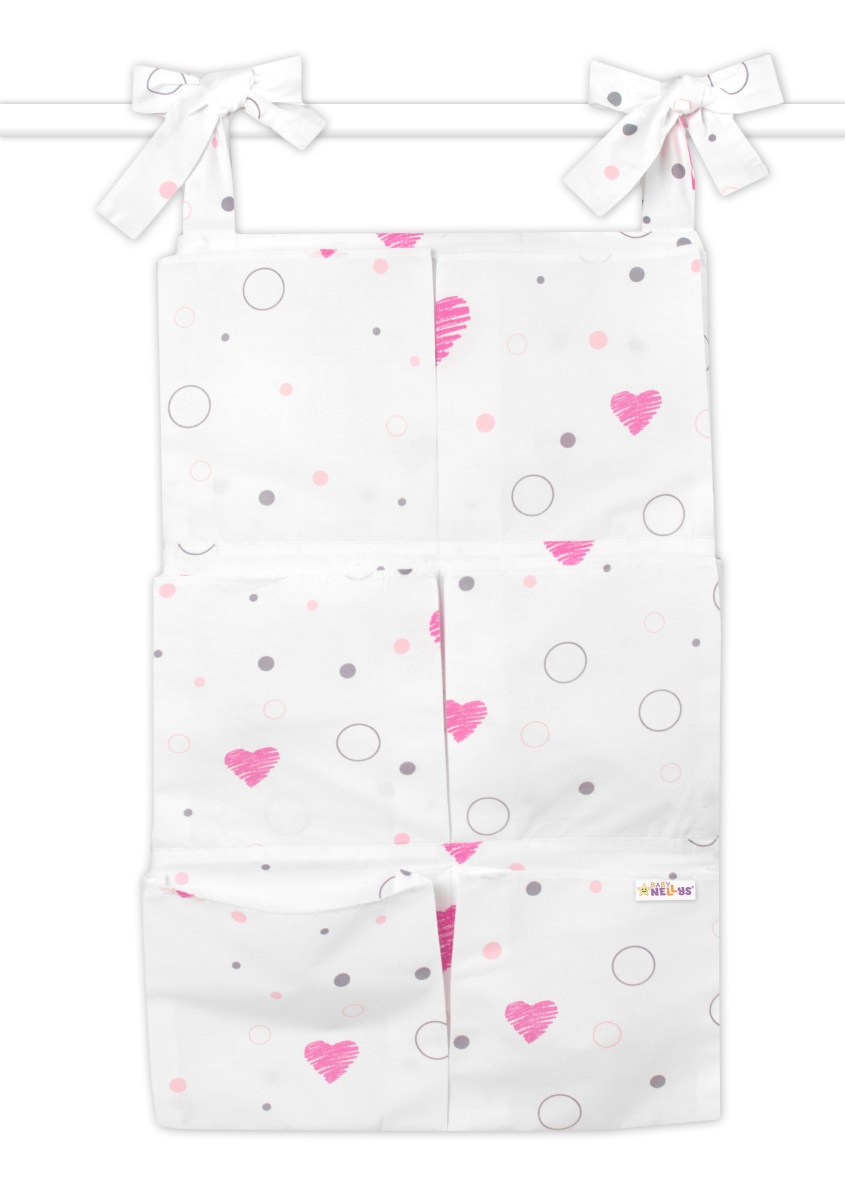 Vreckár na postieľku 6 vreciek Baby Nellys, I love Girl, ružový/biely