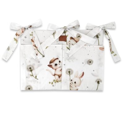 Vreckár na postieľku, bavlna, Kocúrik a púpava - biely