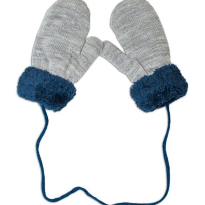 YO! Zimné detské rukavice s kožušinou - šnúrkou YO - sivé/ granát. kožušina, veľ. 110