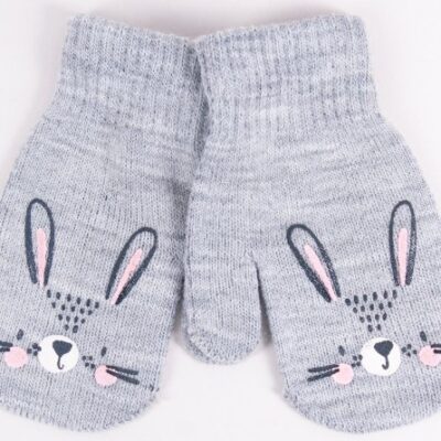 YO! Zimné dievčenské rukavičky so šnúrkou Králiček - sivé, veľ. 110