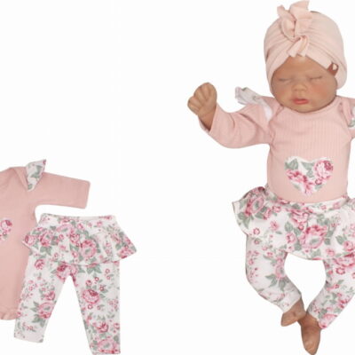 Z&Z 2-dielna súpravička body a legíny so sukničkou Kvety - púdrová/ecru