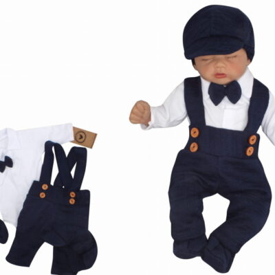 Z&Z 5-dielna pletená sada Boy, body, nohavice, čiapočka motýlik, topánočky, granát, veľ.62