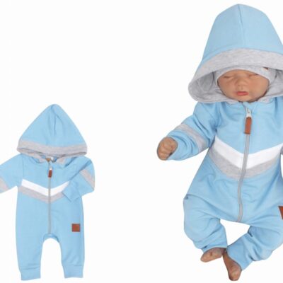 Z&Z Bavlnený dojčenský overal na zips s pruhmi - modrý, veľ. 86