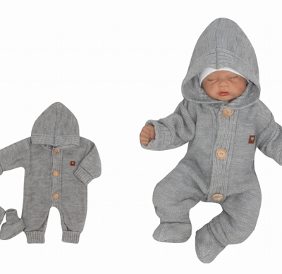 Z & Z Detský pletený overal s kapucňou, sivý, veľ. 86