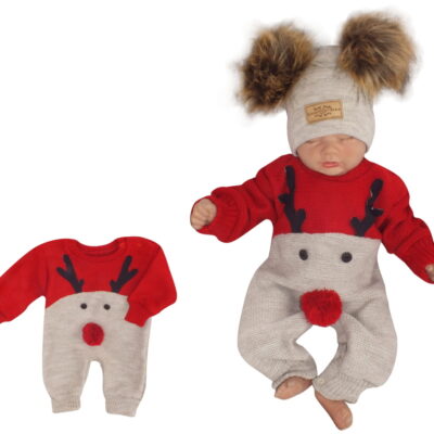 Z&Z Detský pletený Vianočný overálek Baby Sob, červený, veľ. 80