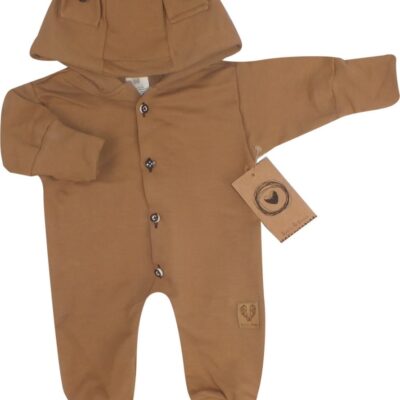 Z & Z Detský teplákový overal s gombíkmi a kapucňou, hnedý