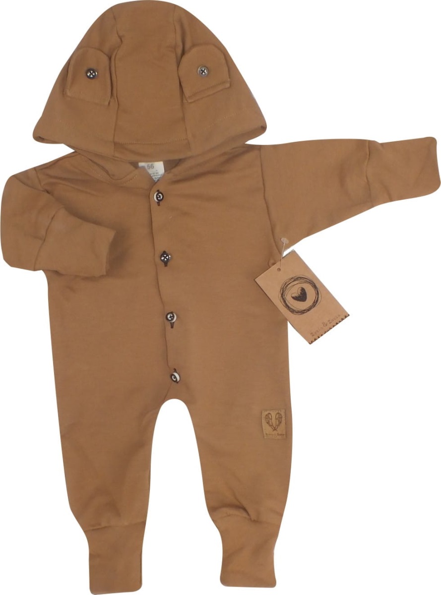 Z & Z Detský teplákový overal s gombíkmi a kapucňou, hnedý