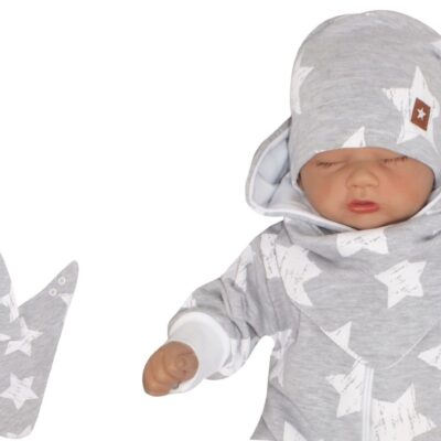 Z&Z Dvojvrstvová čiapočka + šatka Hviezdy, sivá, veľ. 68