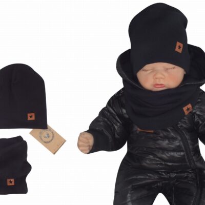 Z&Z Dvojvrstvová rebrovaná čiapočka + nákrčník, čierná, veľ. 80/86