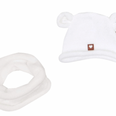Z & Z Pletená čiapka s uškami + komín, biela, Veľ. 6 - 12 mesiacov
