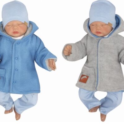 Z & Z Pletený, obojstranný svetrík s kapucňou, modro-sivý, veľ. 68