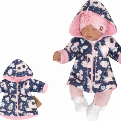 Z&Z Prechodová prešívaná bundička s kapucňou - Kvety, granát, veľ. 80