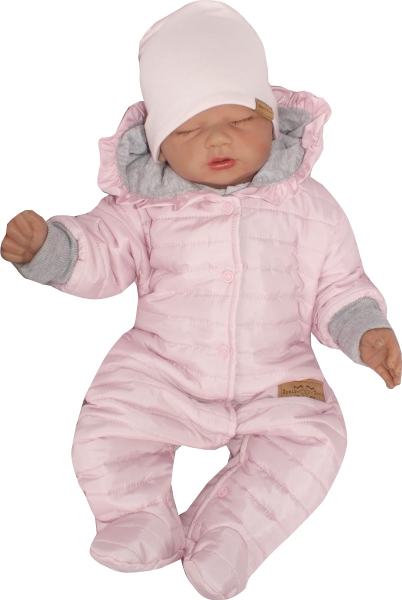 Z&Z Prešívaný dvojvrstvový overálok s kapucňou a volánikom, sv. ružový, veľ. 86