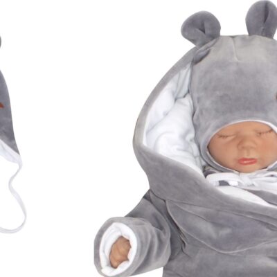 Z&Z Velúrová čiapka na zaväzovanie s uškami, sivá, 68/74