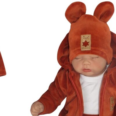 Z&Z Velúrová, semišková čiapočka s uškami, medená, 80/86