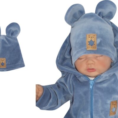 Z&Z Velúrová, semišková čiapočka s uškami,  modrá, 80/86