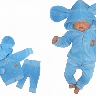 Z&Z Velúrová, semišková tepláková súprava s uškami MYŠKA - sv. modrá