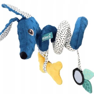 Závesná edukačná hračka Hencz Toys s hrkálkou a zrkadielkom - Psík, špirálka -granátová